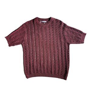 Men's Zara Short Sleeve Medium Rustic Woven Knit Crew Neck Shirt Sweater